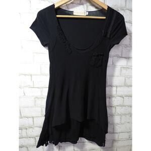 Johnny Was 4 Love and Liberty Black Crochet Lace Trim Tunic Top XS NEW J732